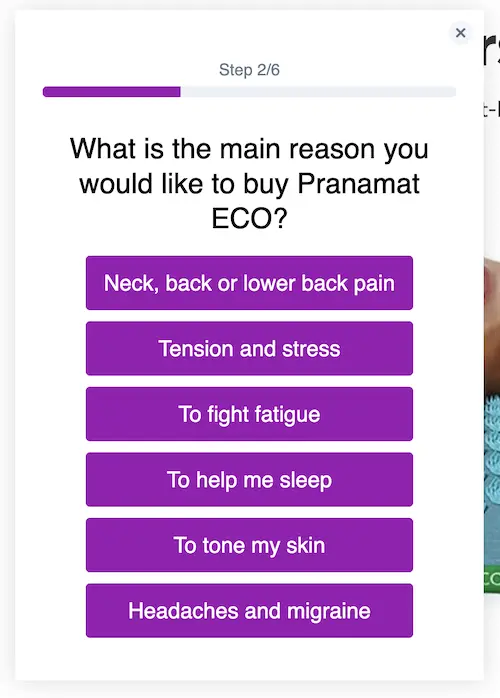 Quiz question from Pranamat asking about the shopper's health goals