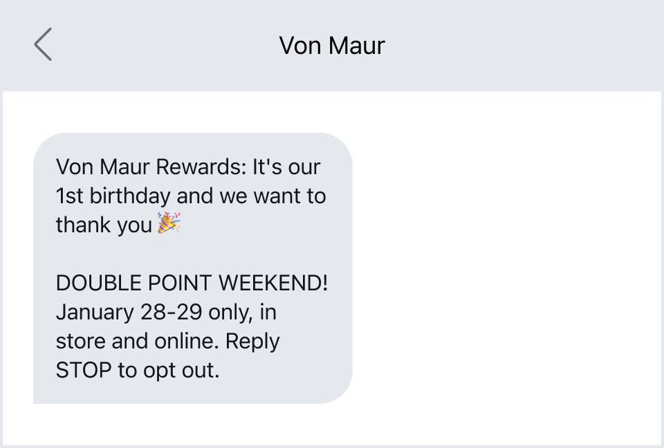 Von Maur’s SMS marketing text promotes an event