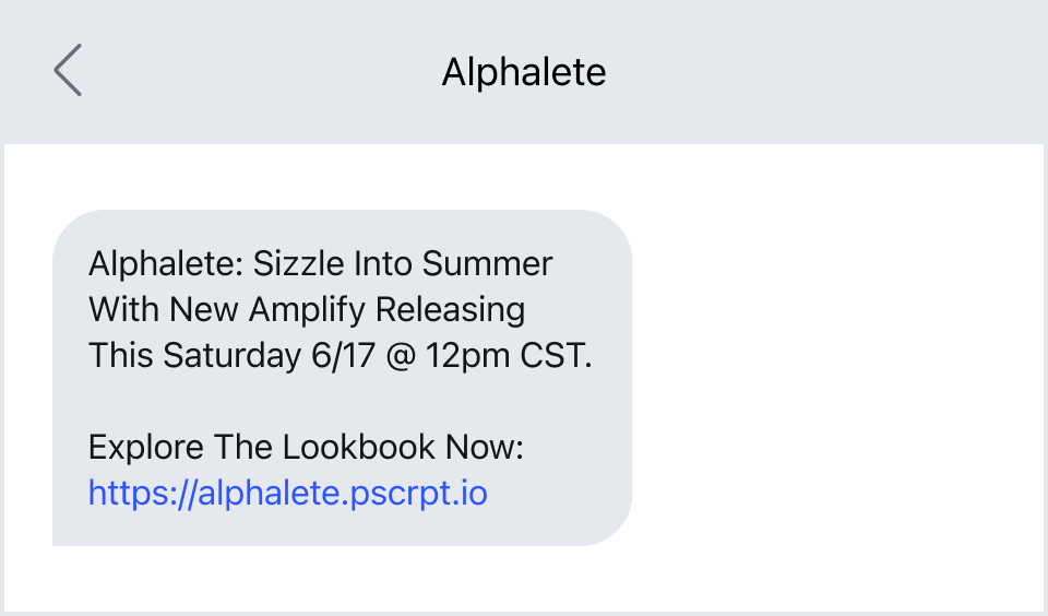 A product launch promotion text from Alphalete.