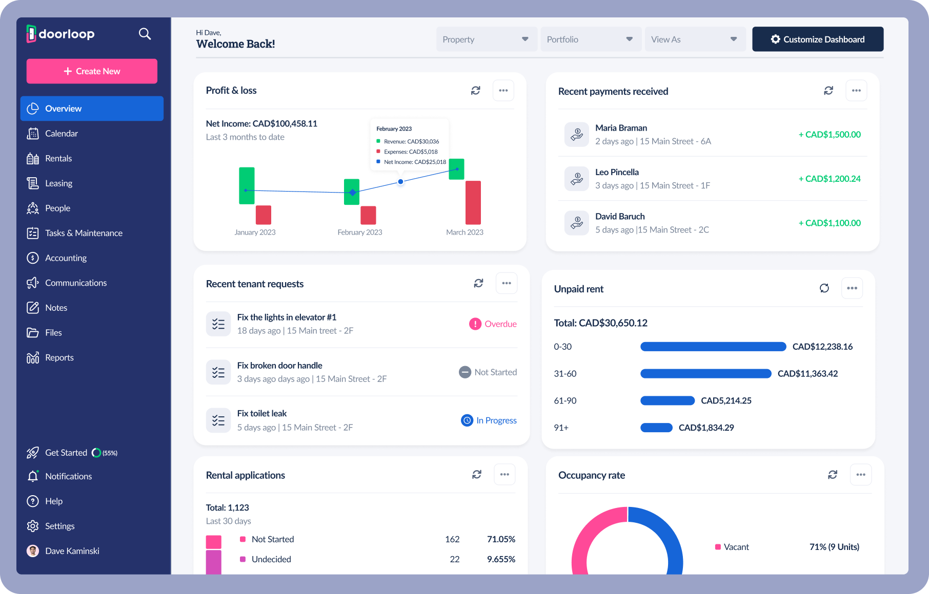 Property Management Software Dashboard