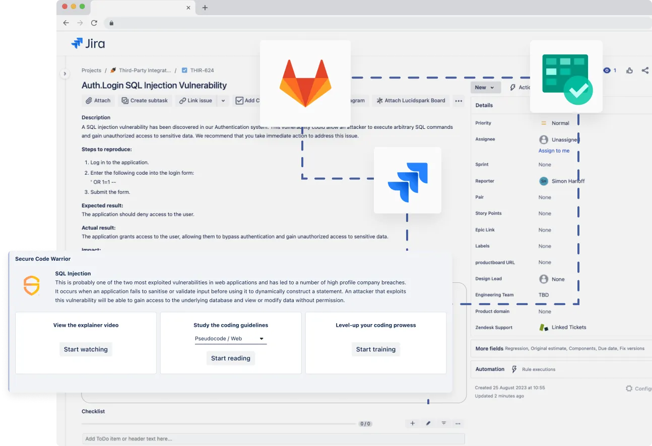 Integrate on secure code warrior learning platform