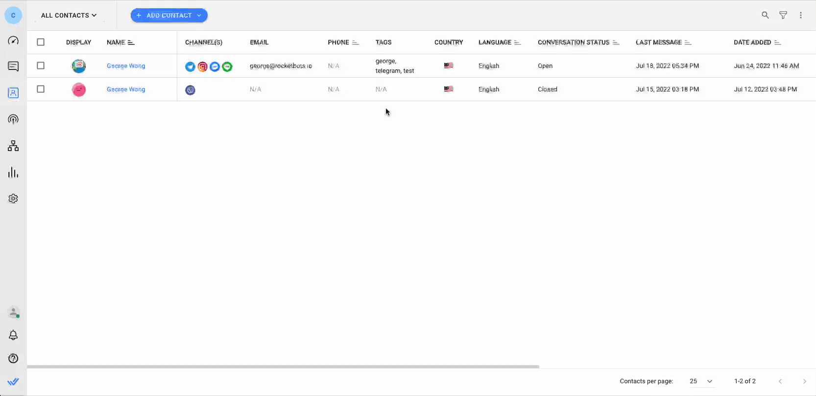 merge contacts so you can identify them when selling on line messenger