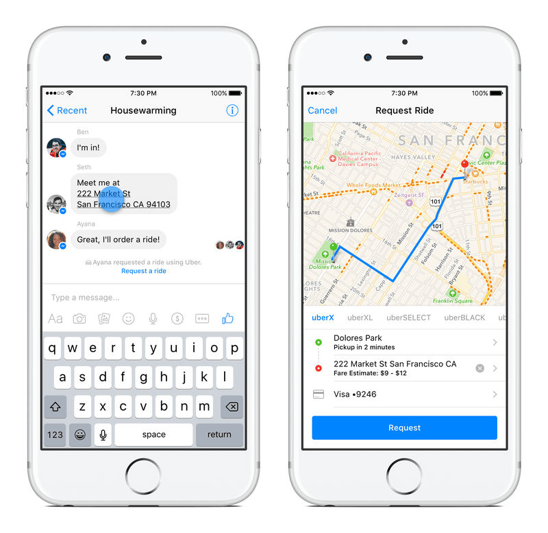 Uber açık Facebook Messenger