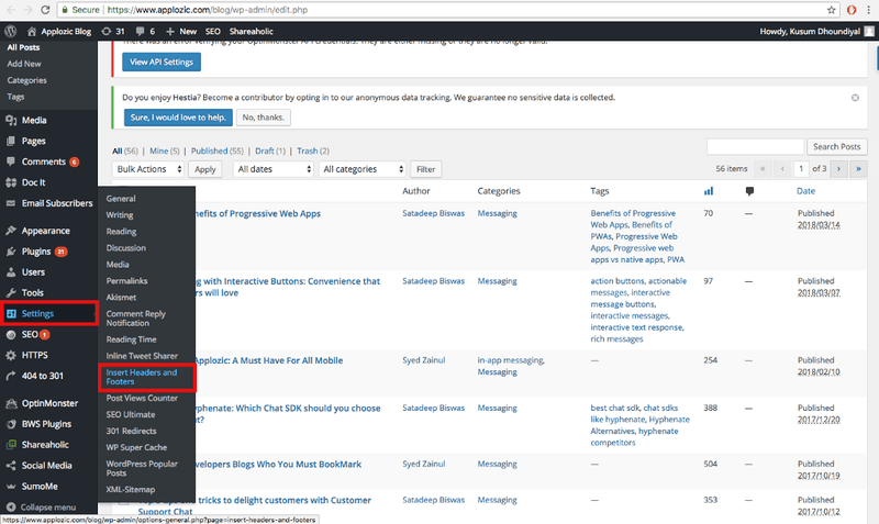 Setelah Anda menambahkan plugin header dan footer, navigasikan ke plugin tersebut.