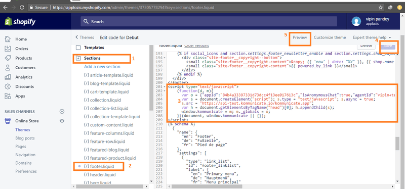 Ambil kode Widget Facebook Messenger dan tambahkan ke bagian footer.liquid di situs web Spotify Anda.