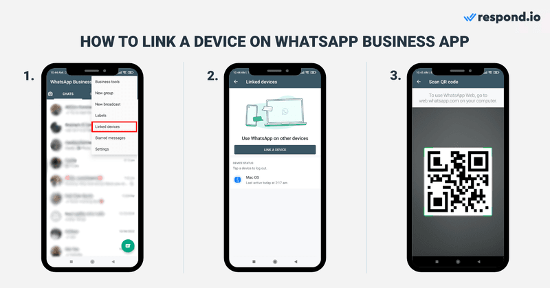 Whatsapp Business login: This is an image that shows how a micro-small business owner considering WhatsApp Business App can use WhatsApp Business Multiple Users same number. Any WhatsApp business users can use the WhatsApp Business App with up to 5 multiple devices or users. To link a device, Go to your WhatsApp Business App. Tap the More Options icon with 3 vertical dots. Tap Linked Devices. Point your phone at the screen of the device you want to link and scan the QR code.