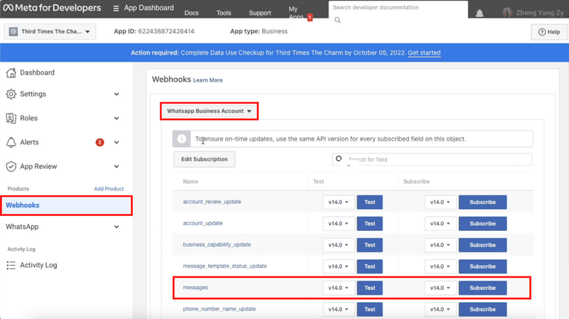 Berlangganan ke acara Pesan Webhook .