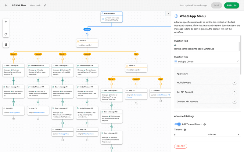 Esta es una imagen sobre cómo configurar respuestas automáticas para el plugin de chat de WhatsApp para sitio web. Con la automatización del chat, puedes configurar respuestas automáticas a las preguntas más frecuentes en WhatsApp webchat. Esto reduce la carga de trabajo de los agentes y les permite centrarse en asuntos más importantes.Lea el blog para obtener más información sobre cómo integrar whatsapp business api en el sitio web.