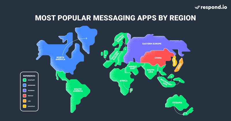 Weltkarte der beliebtesten Messaging-Apps