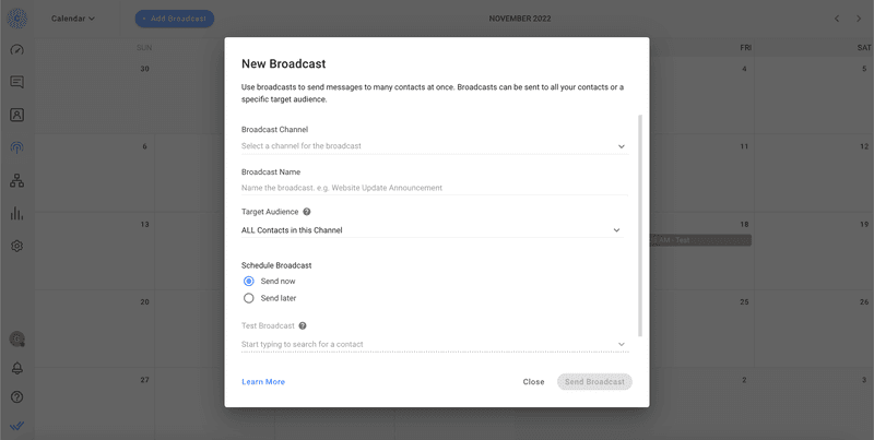 Respond.io has all the tools you need to conduct marketing, sales and support on various channels. For marketing, businesses can use the respond.io broadcast tool which allows you to segment Contacts into different audiences to send targeted broadcast messages. They can send broadcasts on channels like WhatsApp, Facebook Messenger and Viber with different types of content like images, videos and more.