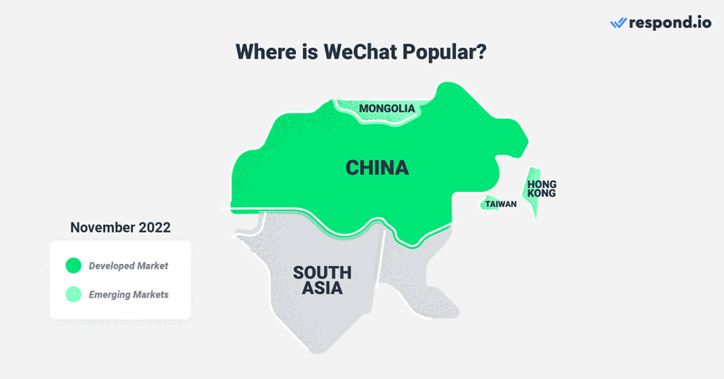 นี่คือแผนที่ของประเทศที่ WeChat มีการเติบโตของผู้ใช้เร็วที่สุด แล้วอยู่ที่ไหน WeChat เป็นที่นิยม WeChat ครองตลาดจีนมาโดยตลอด WeChat ยังประสบความสําเร็จในประเทศต่างๆ เช่น บอตสวานา ไต้หวัน ฮ่องกง และมาเก๊า อย่างไรก็ตามแม้ในประเทศที่ WeChat ไม่มีส่วนแบ่งการตลาดที่สําคัญ เป็นที่นิยมอย่างมากในหมู่ชาวจีนพลัดถิ่น อ่านต่อไปเพื่อหาสาเหตุ WeChat เป็นที่นิยมในประเทศจีนและทําไม WeChat เป็นที่นิยมในประเทศอื่น ๆ 