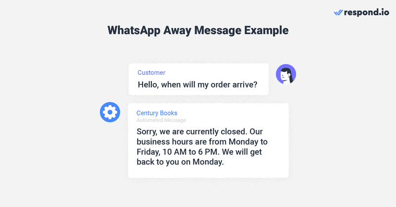 Esta imagen muestra la automatización WhatsAp libre con la aplicación WhatsApp Business . Una de las cosas que puedes hacer es construir un mensaje de WhatsApp away como el de la imagen.