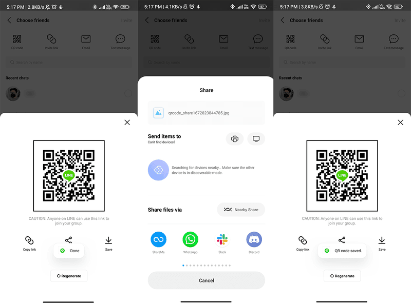 显示如何分享您的二维码或 LINE 链接