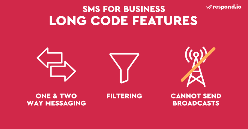 Ini adalah gambaran fitur utama dari kode panjang. Untuk bisnis yang ingin menyediakan layanan pelanggan dengan satu titik kontak, kode panjang adalah pilihan yang tepat. Kode panjang juga ideal untuk bisnis kecil karena harganya relatif terjangkau dan mudah diatur. Kode panjang adalah nomor telepon standar 10 digit yang mampu menerima panggilan suara. Dimulai dengan kode area dan bisa berupa nomor telepon rumah atau VoIP. Untuk mengetahui bagaimana SMS bermanfaat bagi bisnis, baca blog kami di SMS bisnis. 