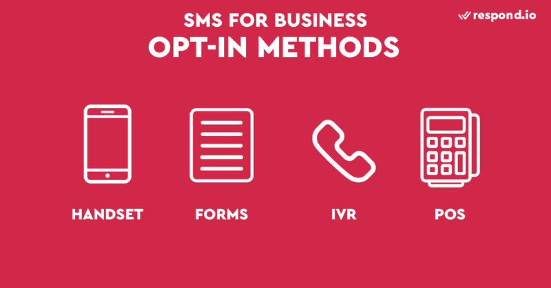 Ini adalah gambar yang menunjukkan berbagai cara untuk ikut serta dalam bisnis SMS . Keikutsertaan SMS dapat dilakukan secara elektronik atau dengan pena dan kertas. Jenis keikutsertaan yang paling umum adalah keikutsertaan melalui ponsel, di mana pengguna mengirimkan kata kunci seperti Start ke sebuah nomor. Bisnis juga dapat mengumpulkan keikutsertaan melalui formulir web, sistem telepon otomatis, atau di tempat penjualan (POS). Keikutsertaan POS biasanya dilakukan di lokasi fisik setelah pelanggan menyelesaikan pembelian mereka.