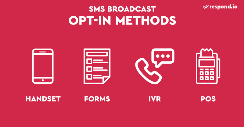 Cette image montre les méthodes d'opt-in pour le marketing sur SMS . La méthode d'acceptation la plus courante est celle du combiné. Le consentement peut également être recueilli au moyen de formulaires, de systèmes téléphoniques automatisés (IVR) ou dans un point de vente (POS). N'oubliez pas que le fait d'avoir les numéros de vos clients ne signifie pas qu'ils ont accepté de recevoir des messages en masse sur SMS. Consultez notre article de blog pour découvrir comment envoyer gratuitement des messages en masse sms d'un ordinateur à un téléphone portable avec le logiciel de marketing SMS . 