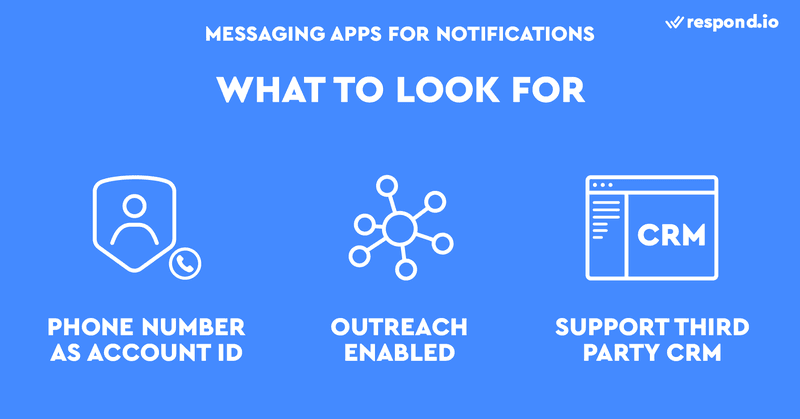 This is a picture on how to choose the best messenger app for Notifications. Go for one that use phone number as account ID, outreach enabled and support 3rd party CRM