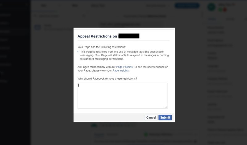 Il s'agit d'une image du formulaire de recours contre l'interdiction des balises de message. Il est rare que Facebook interdise définitivement à une personne d'utiliser les balises de message, sauf en cas de violation grave. Mais si cela se produit, vous pouvez faire appel en cliquant sur le lien figurant dans la notification. 