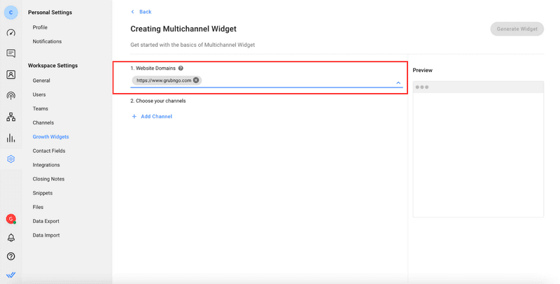 Add your company’s website domain and press Enter on your keyboard. Note that you can add more than one website domain.