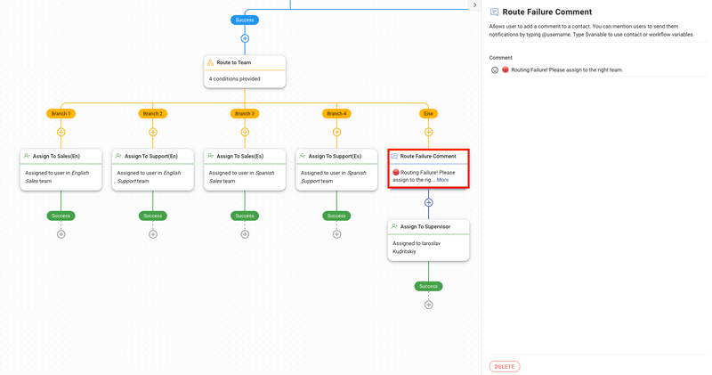 Gestione degli errori di instradamento nel modulo respond.io Workflows