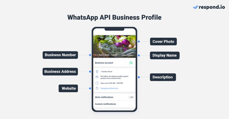 這是一張圖片，顯示了如何 Business Profile WhatsApp 業務平台外觀。WhatsApp的 API Business Profile 為客戶提供有關您的業務的更多資訊。企業可以通過更新封面照片、描述、位址、電子郵件和網站來優化其業務資料。瞭解有關其他功能的更多資訊 API 對於博客上的WhatsApp。