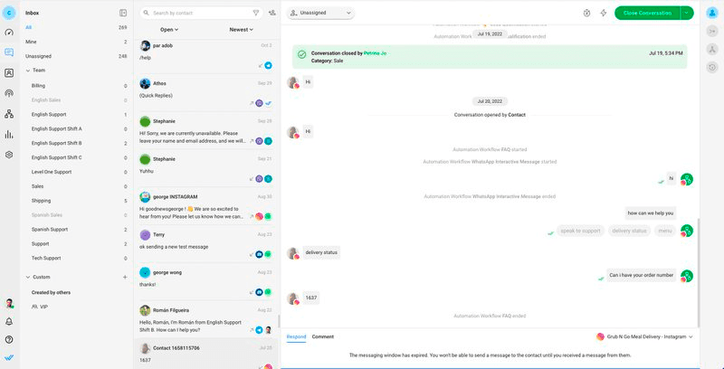 This is a screenshot that shows how an omnichannel inbox looks like