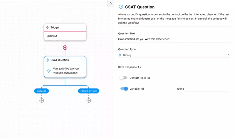 This is a screenshot that shows how businesses can use a whatsapp chatbot for restaurants to send csat surveys