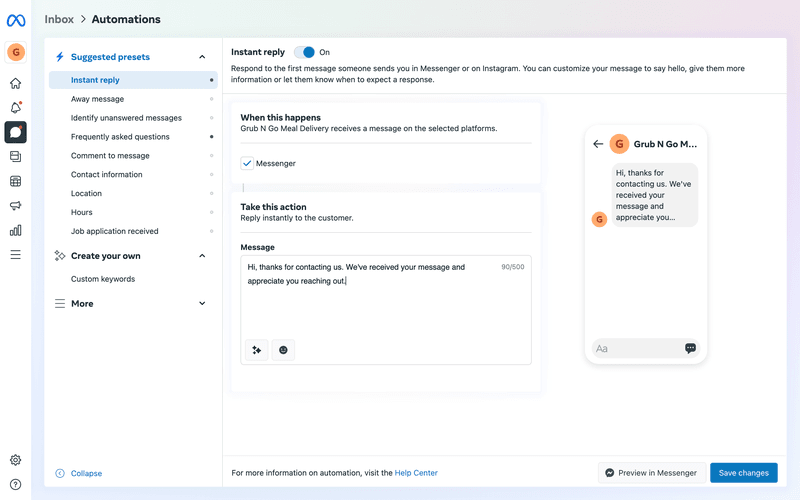 Esta é uma imagem sobre como configurar a resposta automática do facebook messenger 2020. Quer saber como configurar a resposta automática em facebook messenger? Escreve a tua mensagem de resposta automática Facebook Messenger através da Caixa de entrada do Facebook. Leia o blogue para obter mais informações sobre como alterar a resposta automática em facebook messenger.