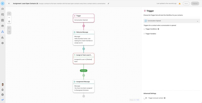 This image shows respond.io Workflows, which you can use to improve the efficiency of your conversations over Messenger if you open a Facebook Shop.