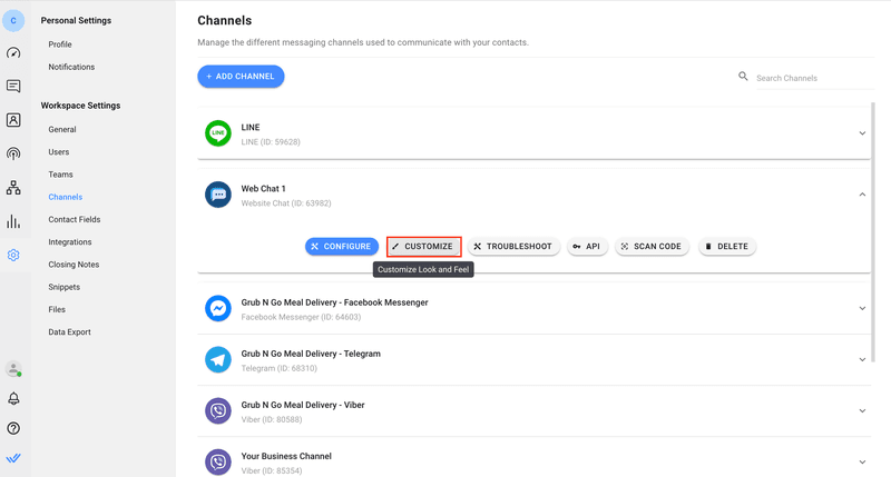 ปรับแต่งเว็บแชทบน respond.io ช่อง