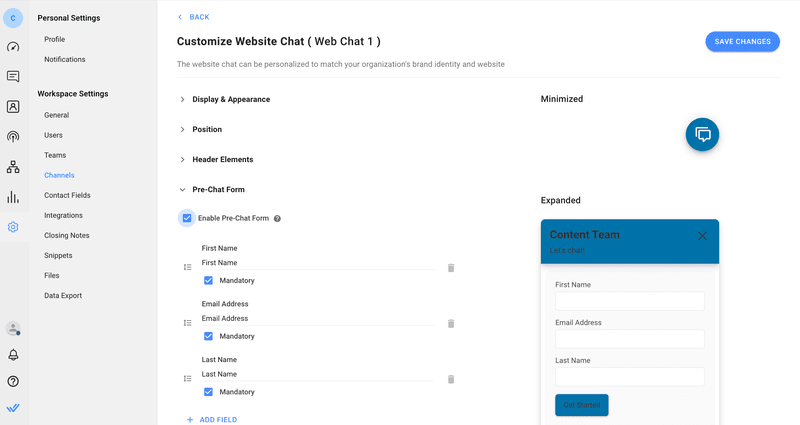 Chỉnh sửa biểu mẫu trò chuyện trước trên respond.io