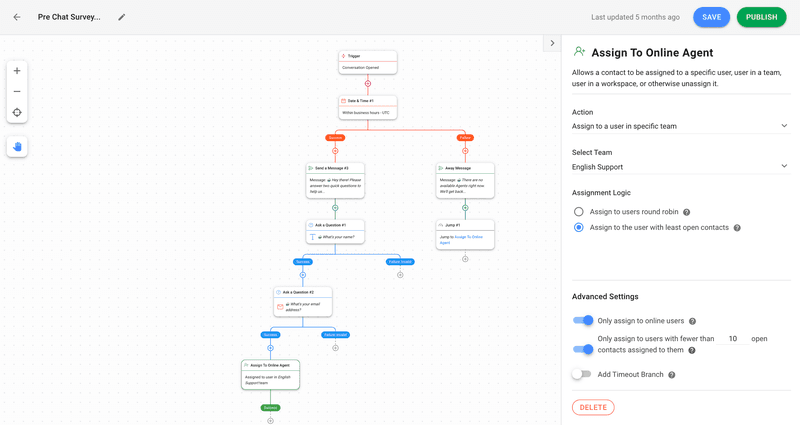 Respond.io Dòng công việc: Ví dụ về logic Nhiệm vụ và Tin nhắn vắng mặt