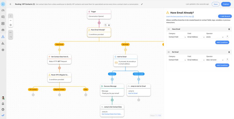 Questa immagine mostra come costruire un router di chat utilizzando respond.io per instradare i clienti di alto valore.