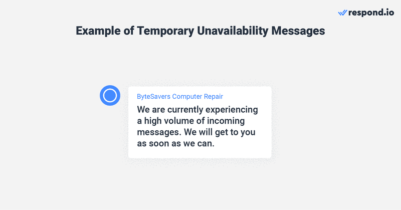 mensagem de resposta automática para empresas: Mensagens de indisponibilidade temporária