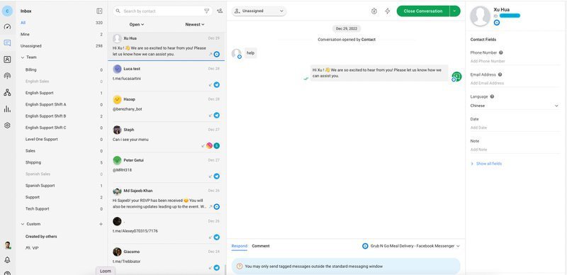 Utilize uma plataforma como respond.io para monitorizar as conversas em direto em tempo real