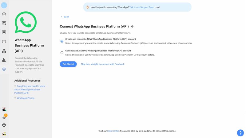 這張圖片顯示了如何製作WhatsApp的第二步 API 集成：連接新的 WhatsApp Business 平臺