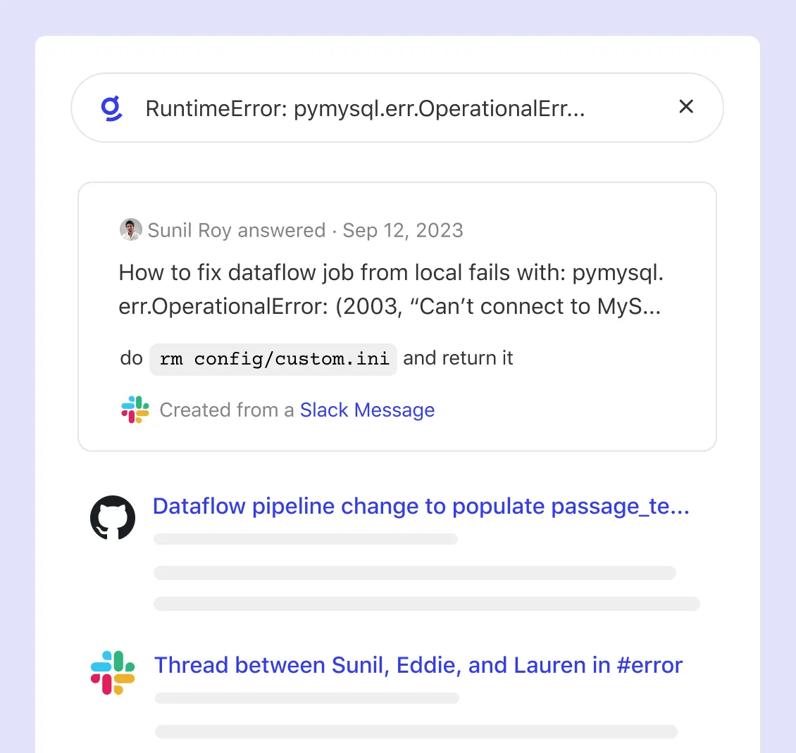 Feature illustrating a use case "Troubleshoot issues with instant context"