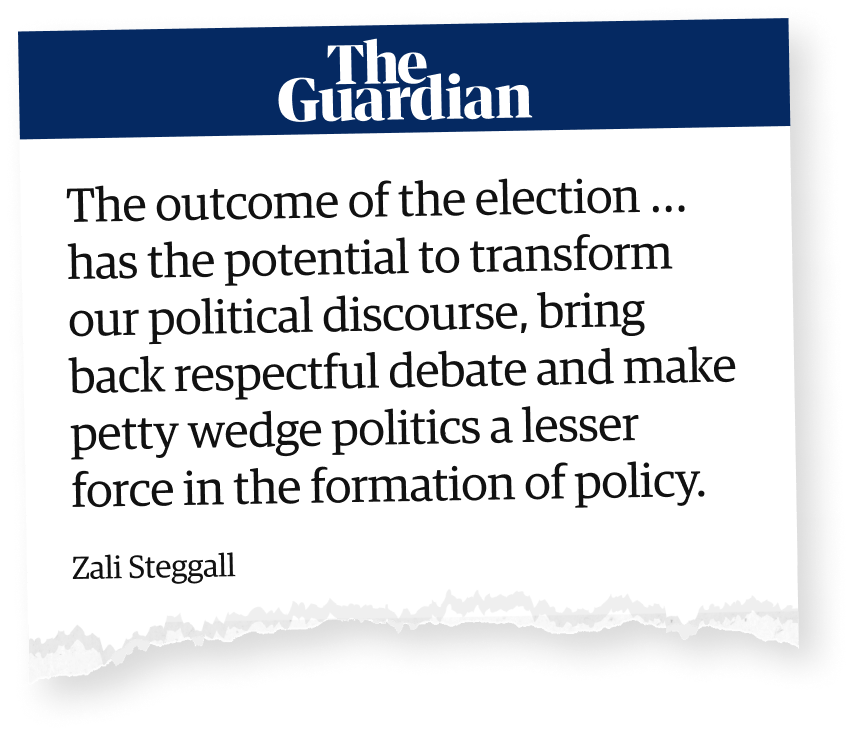 Article about Climate 200 in The Guardian: The outcome of the election … has the potential to transform our political discourse, bring back respectful debate and make petty wedge politics a lesser force in the formation of policy.