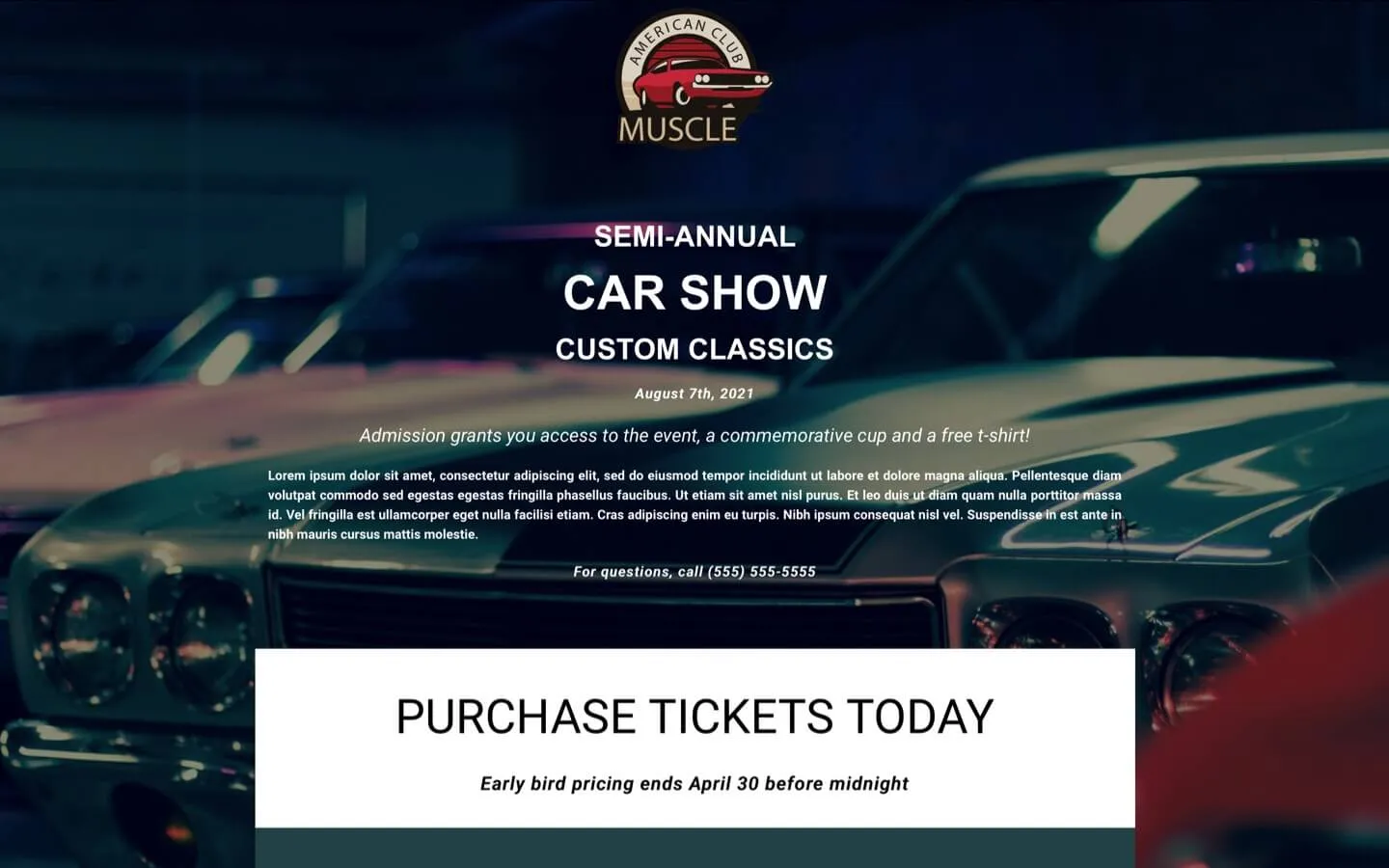 Car show event ticketing page