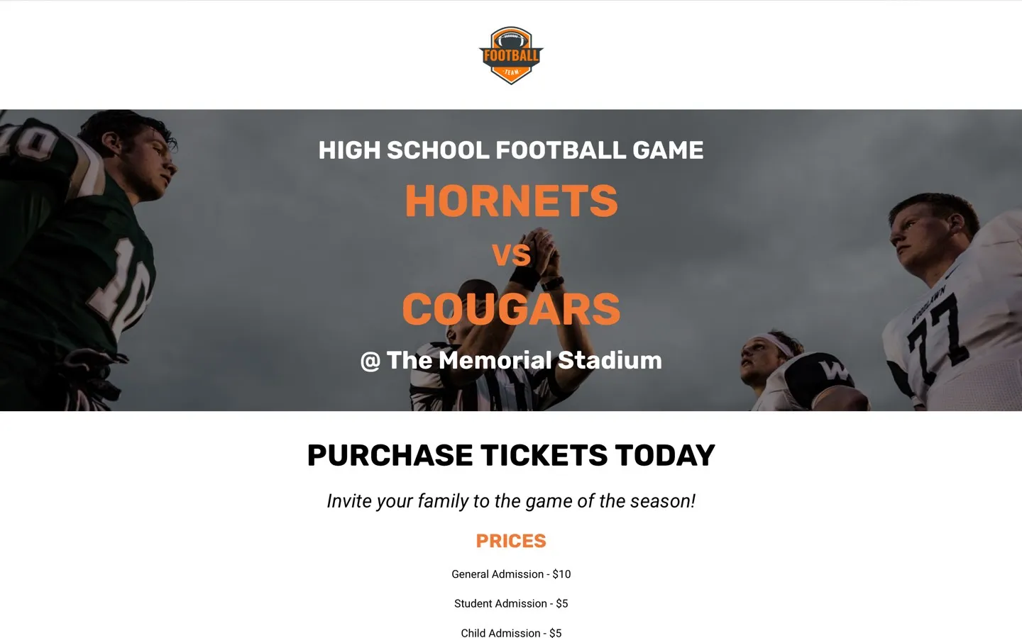 high school sports event ticketing page