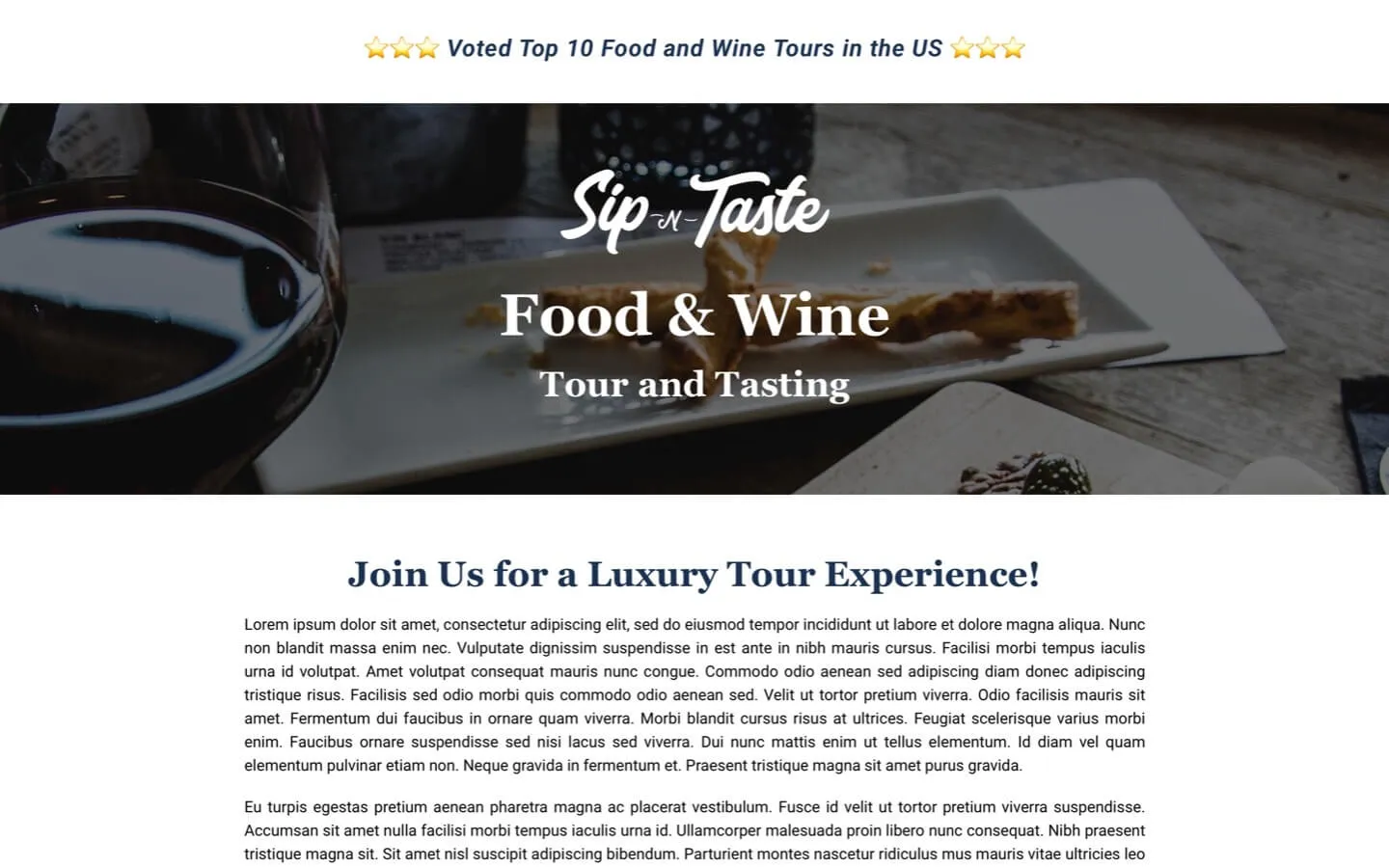 Food and wine event ticketing page