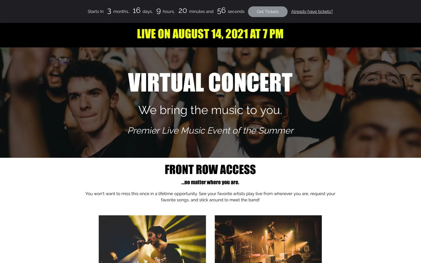 virtual concert event ticketing page