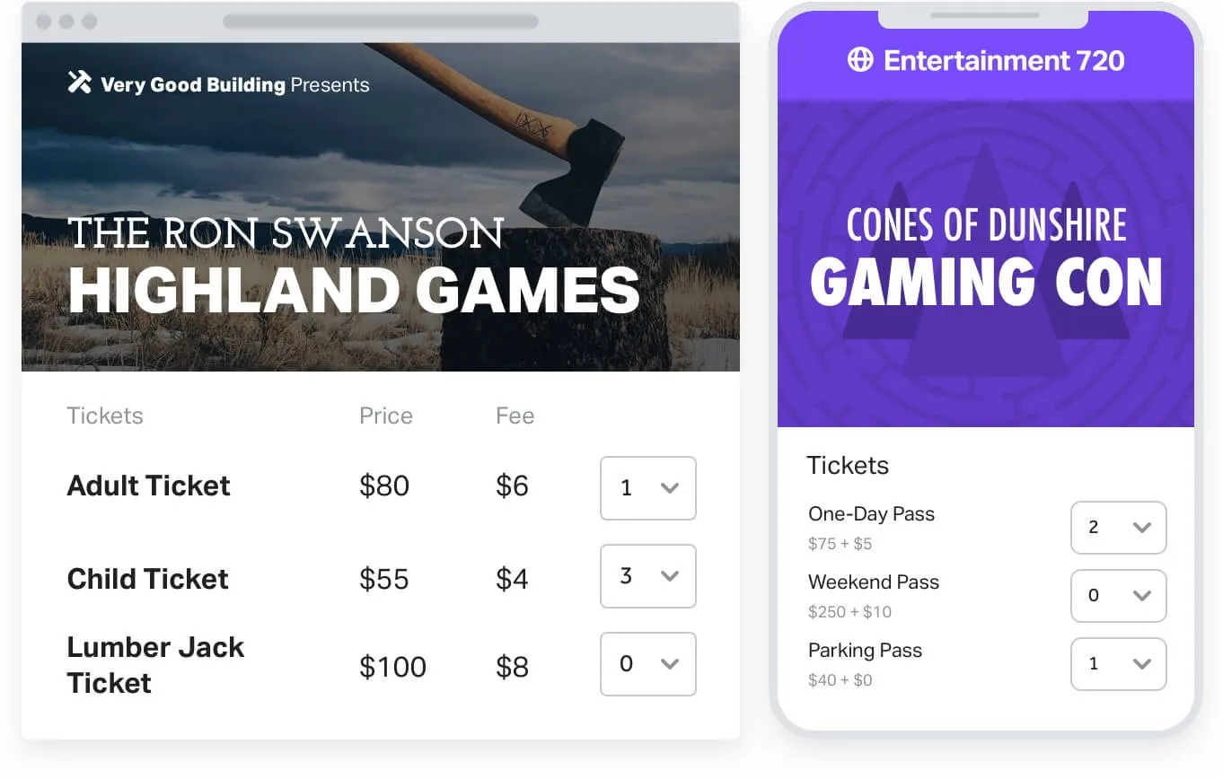 event ticketing software purchase page