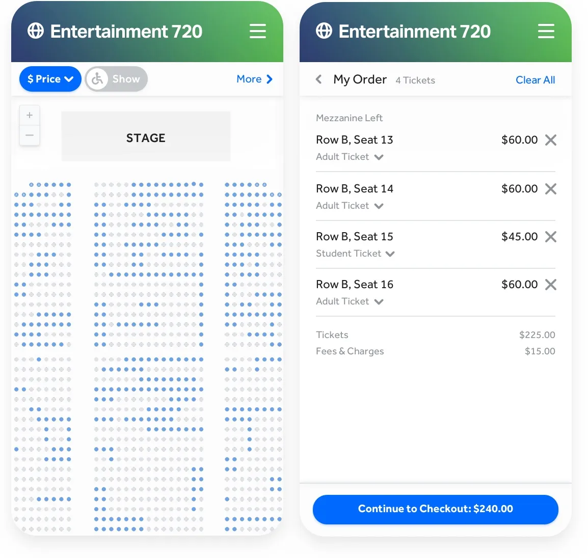 Stunningly easy seat selection experience from mobile devices