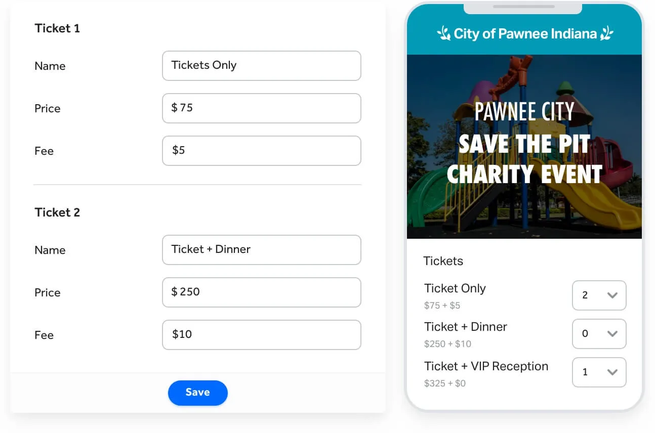 Flexible ticket levels perfect for any fundraising event 