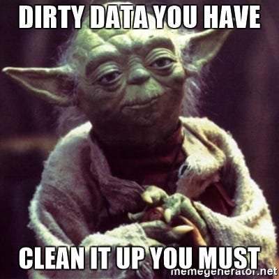 Picture of Yoda that says, &quot;Dirty data you have. Clean it up you must.&quot; because data hygiene is important to donor segmentation.