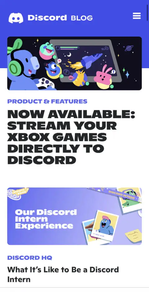 mobile view of discord.com/blog website hero