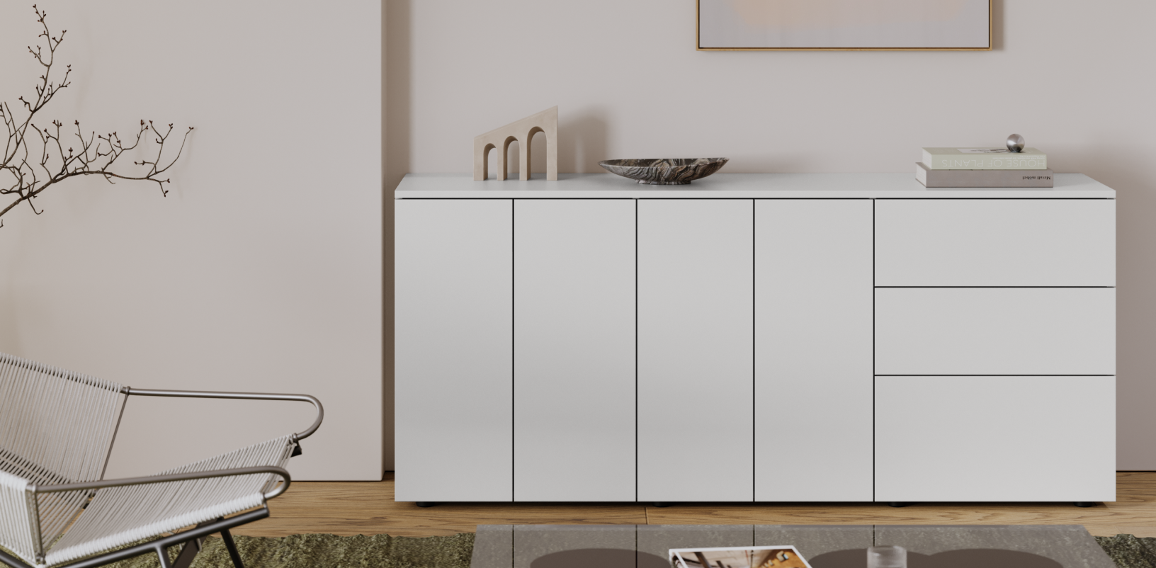 Sideboard in White with External Drawers