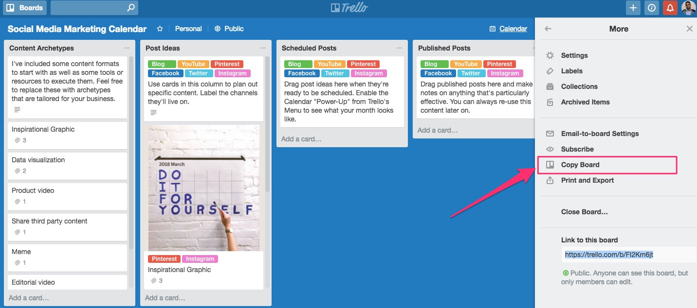 trello-template voor socialmediamarketing