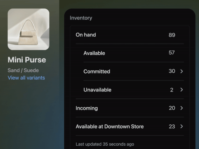 A preview of inventory features in Shopify Point of Sale.